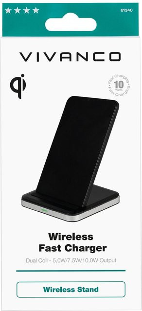 Vivanco Wireless Fast Charger QI Induktions-Ladegerät aus Aluminium mit 10W Standfunktion in Schwarz oder Silber - Bild 1