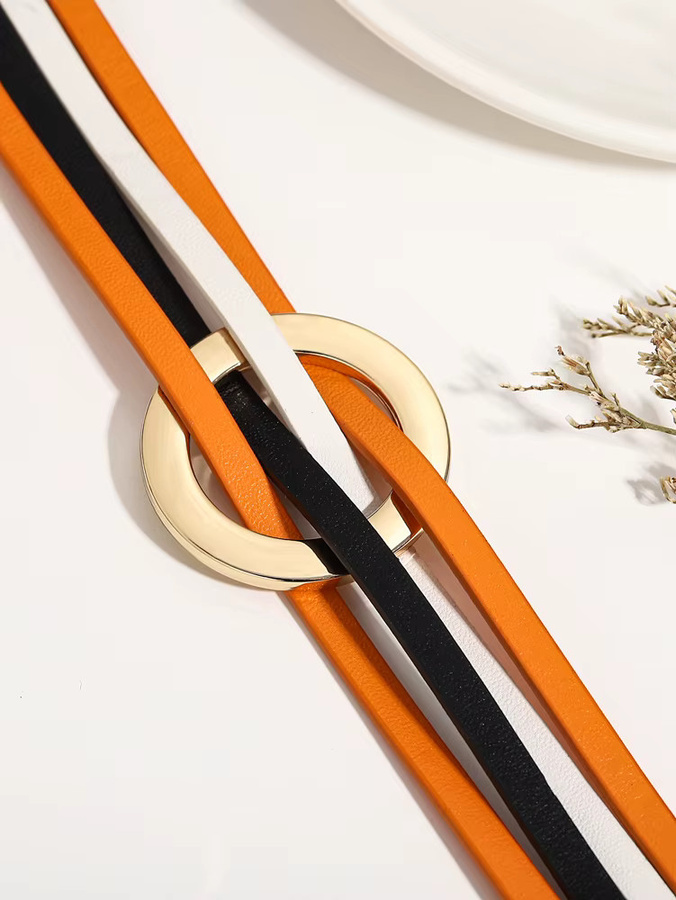 ALLYES Armband, Leder, Orange Schwarz, Damen, Punk - Bild 2