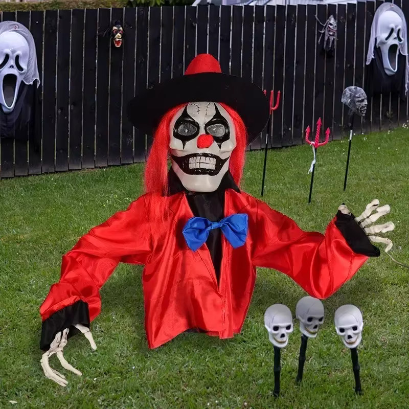 Trebalena Halloween Clown Bodenfigur aus Ton in Rot für gruselige Garten- und Partydekoration - Bild 2