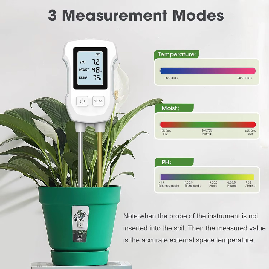 INSOMA 3 in 1 Digitaler Bodenmesser mit LCD-Anzeige für pH-Wert, Feuchtigkeit und Temperatur inklusive Hintergrundbeleuchtung für Zimmerpflanzen, Garten, Rasen und Farm - Bild 3