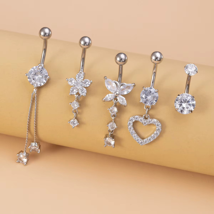 HONGTU Bauchnabelpiercing-Anhänger Edelstahl, Zirkonia, Silber, Damen - Bild 1