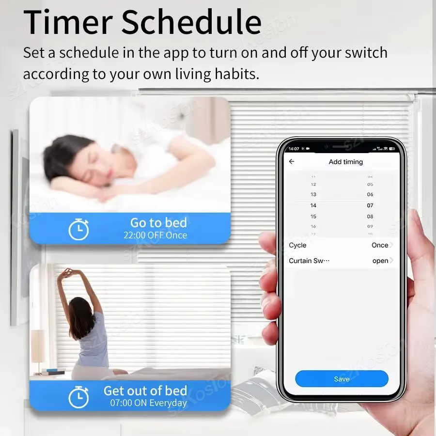 SZKOSTON Smart Vorhang Schalter Modul für Rollos und Shutter, WiFi oder Zigbee, Tuya Smart Life App Steuerung, Sprachsteuerung mit Alexa und Google, Weiß - Bild 5