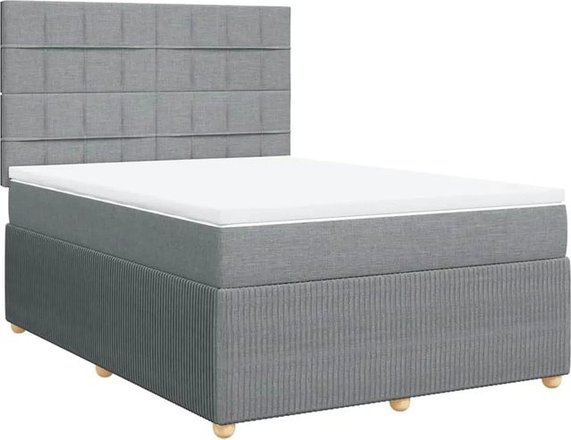 vidaXL Boxspringbett mit Matratze in Hellgrau, Hybridbett mit Taschenfederkern aus Stoff und Kiefernholz, B/T/H: 160 x 200 cm - Bild 1