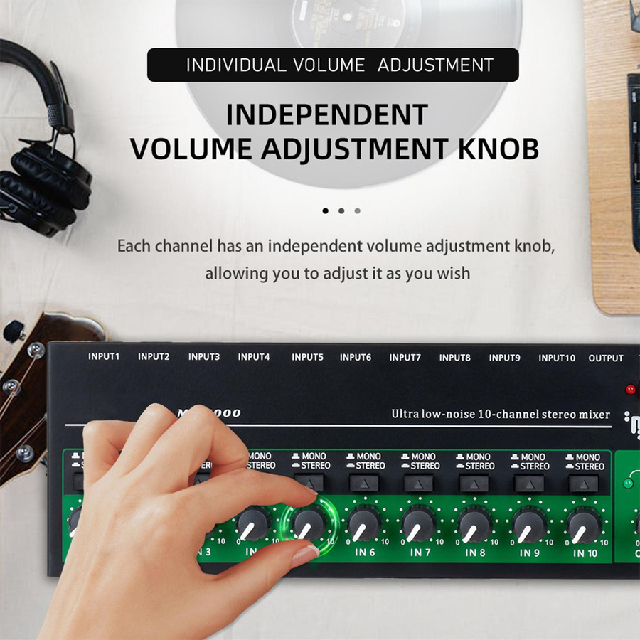 Andoer 10-Kanal Audio Mixer Stereo Mono Line Mixer mit USB-C und Metallgehäuse in Schwarz - Bild 6