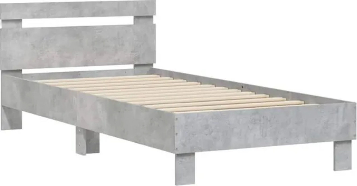 vidaxl Bettgestell mit Kopfteil und LED-Leuchten in Grau im Industrial Design, B/T/H: 90 x 190 cm - Bild 1