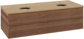 V&B Waschtischunterschrank Antao mit Frontstruktur und Beleuchtung, Farbe: Honig Eiche/Braun, B/T/H: 120 x 50 x 50 cm - Bild 1