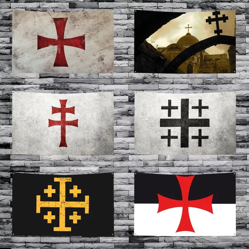 Dekorative Jerusalem Kreuz Flagge im Vintage-Design aus Textil, mehrfarbig, B/H: 90 x 60 cm - Bild 1