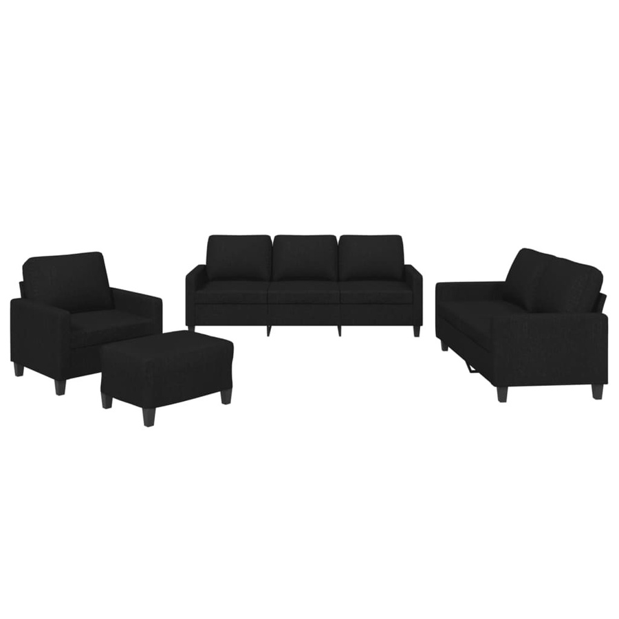 vidaXL 4-teiliges Lounge-Set mit Polsterung und Ottoman, Schwarz, Stoff - Bild 4