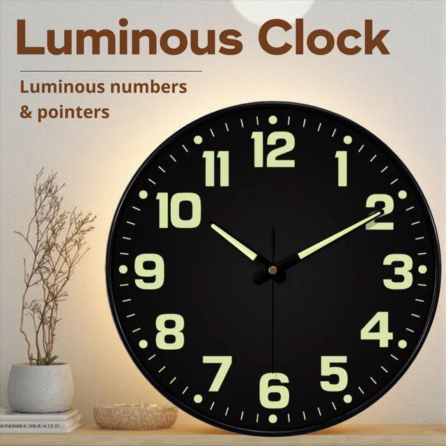 Mabpedo Digitale Wanduhr mit Quarzwerk und Leuchtfunktion für Dunkelheit, Schwarz, Rund, Wandmontage - Bild 1