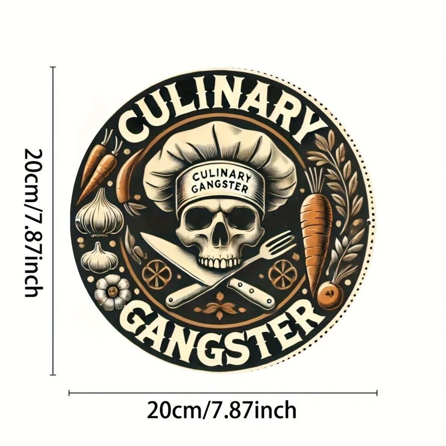 Retro Aluminiumschild Potdemiel rund mit Totenkopf-Chef-Design, Durchmesser: 20,3 cm, Multicolor - Bild 3