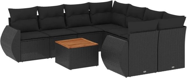 vidaXL 9-tlg. Garten-Sofagarnitur in L-Form aus Polyrattan mit Kissen, Schwarz - Bild 1