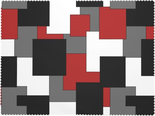 Moderne Tischdecke von JMG Household Supplies mit abstraktem geometrischem Kunstdesign in Rot, Schwarz, Grau und Weiß, rechteckig, waschbar, B/T: 90 x 140 cm - Bild 1