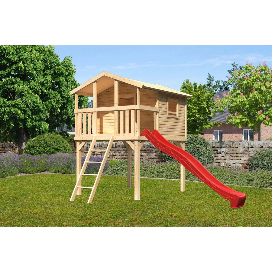 Karibu Stelzenhaus Benjamin in Natur und Braun mit Holzleiter und Rutsche, B/H/T: 225 x 309 x 250 cm - Bild 2