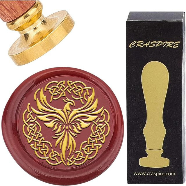 Phoenix Celtic Knot Seal Vintage Siegelstempelset mit abnehmbarem Messingkopf und Palisandergriff in Gold und Braun, Durchmesser: 30 mm - Bild 1