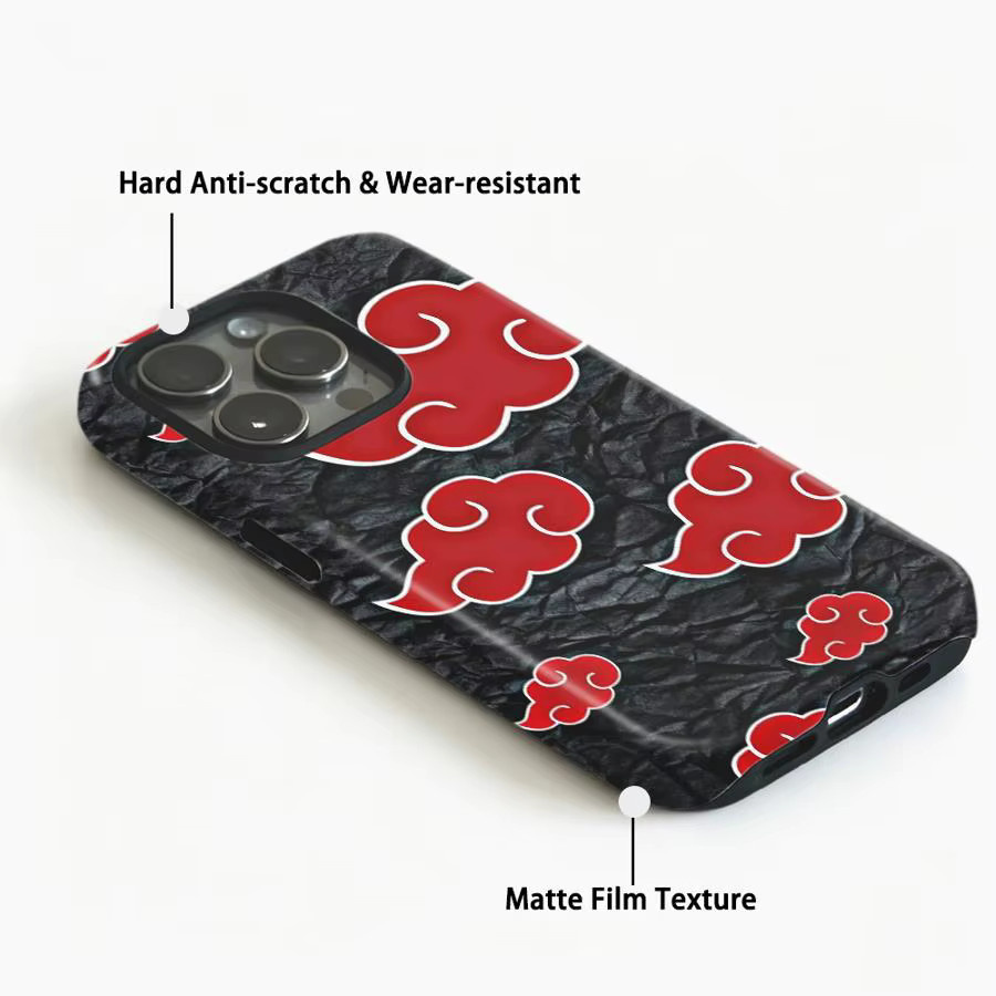 Schutzhülle mit Akatsuki Rote Wolkenmuster für Apple iPhone 17 16e 15 14 13 12 XS XR Pro Max in Schwarz und Rot - Bild 3