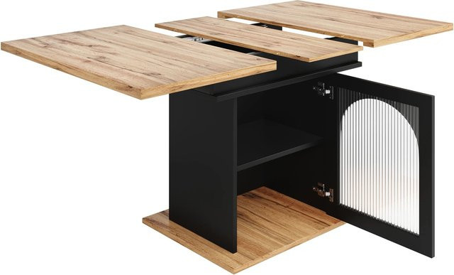okwish Esstisch ausziehbar mit drei Ablageebenen in Natur/Schwarz, B/T/H: 80 x 40,76 x 76 cm - Bild 1