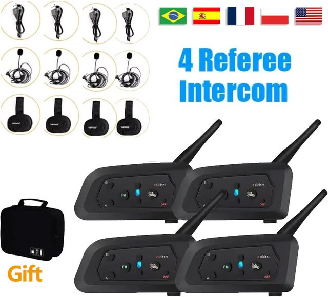 XINOWY V4c Pro Bluetooth Intercom Headset für Fußballschiedsrichter, Voll-Duplex-Funkgerät für 4 Benutzer, Schwarz - Bild 1
