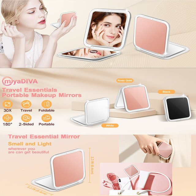 Tragbarer Klappspiegel für Make-up mit 10x und 30x Vergrößerung in Gold - Bild 1