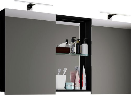 VCM Spiegelschrank Budasi in Schwarz mit LED-Beleuchtung, B/H/T: 59 x 112 x 12 cm - Bild 1