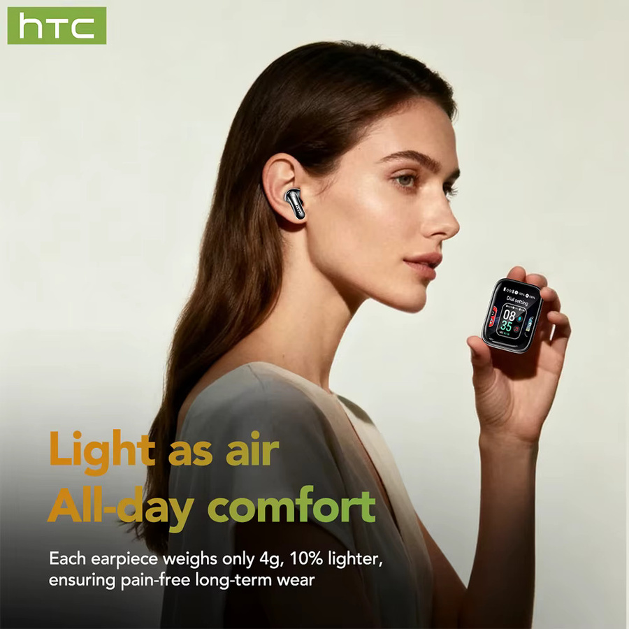 HTC NE48 Bluetooth In-Ear-Kopfhörer mit Sprachübersetzung, Geräuschunterdrückung und Touchscreen in Schwarz - Bild 3
