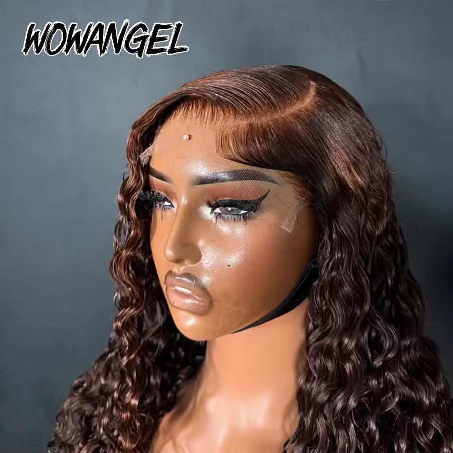 wowangel Wasserwellen-Perücke, 100 % Echthaar, 5x5 HD Lace Closure, Schokoladenbraun - Bild 4