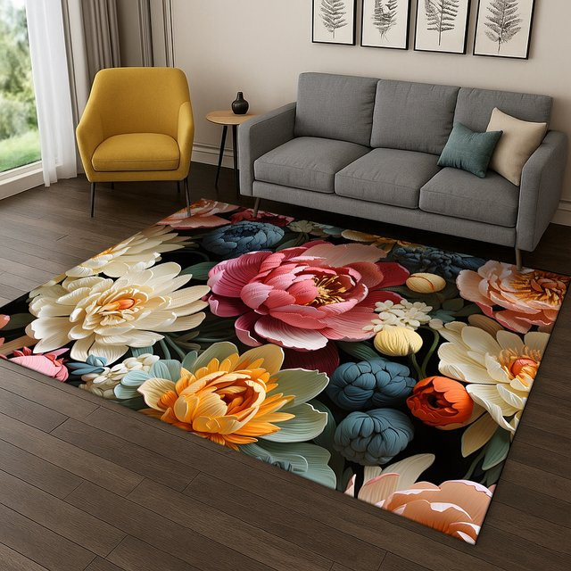 Faviora Rutschfester Teppich mit Blumenmuster in Multicolour für Wohnzimmer, Schlafzimmer und Küche - Bild 1
