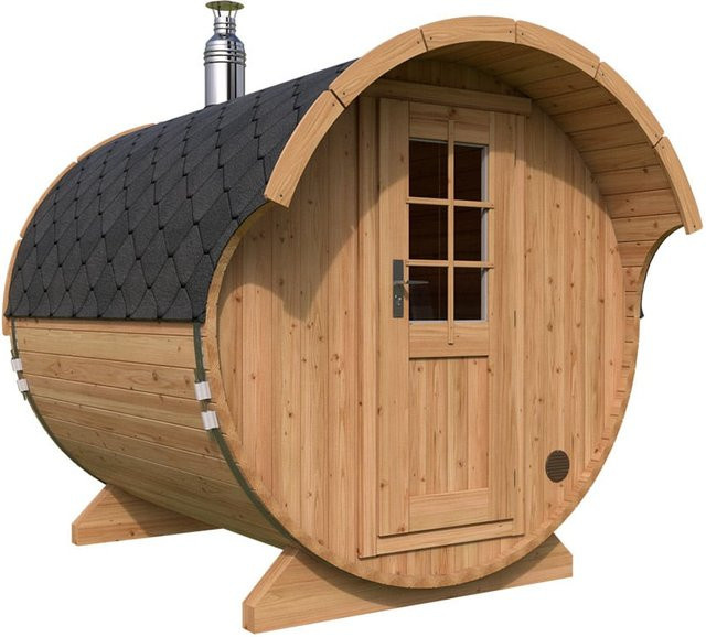 Hansagarten24 Fasssauna mit Vordach in Braun aus Thermo-Fichte und Erlenholz B/T/H: 3 x 2 m - Bild 1