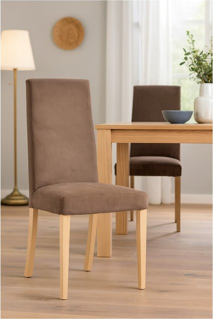 Möbel direkt online Esszimmerstuhl Stella Set aus 2 Stück mit Cordbezug und Massivholz in Rot, Braun oder Blau - Bild 1