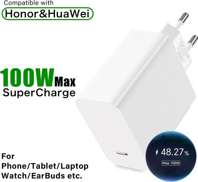 Tonsiny 100W USB-C SuperCharge Ladegerät mit Kabel in Weiß für Huawei und Honor Smartphones - Bild 1
