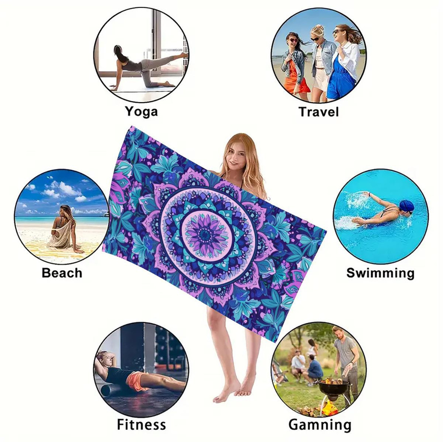 Yiran Strandtuch mit indischem Mandala-Design, schnelltrocknend und saugfähig, Mikrofaser, Mehrfarbig, B/H: 70 x 140 cm - Bild 2