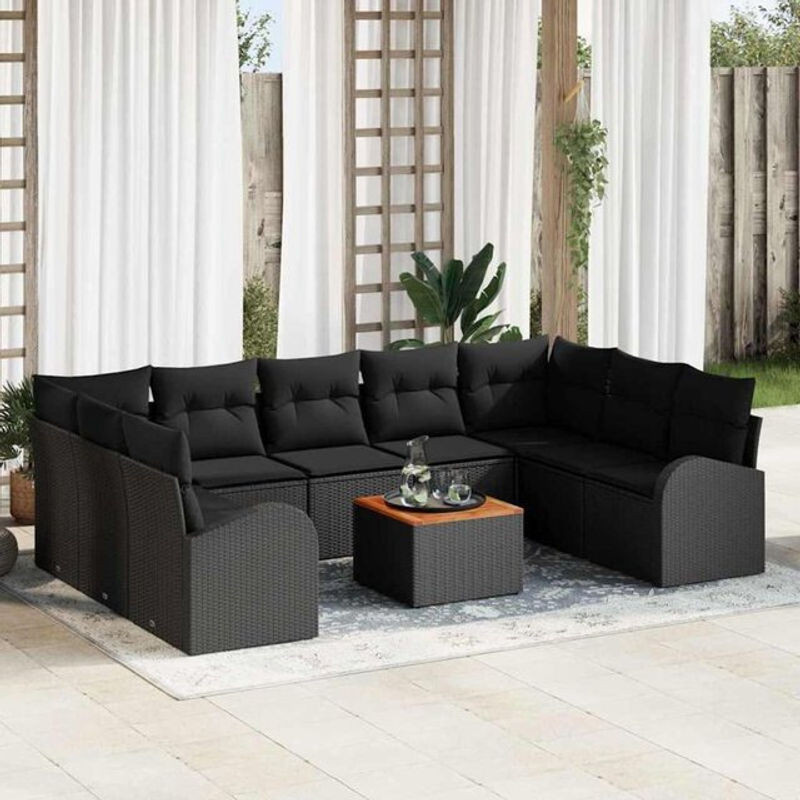 Modernes Garten-Sofa-Set aus Rattan, Metall und Holz von vidaxl in Schwarz für Erwachsene, 10-teilig - Bild 1