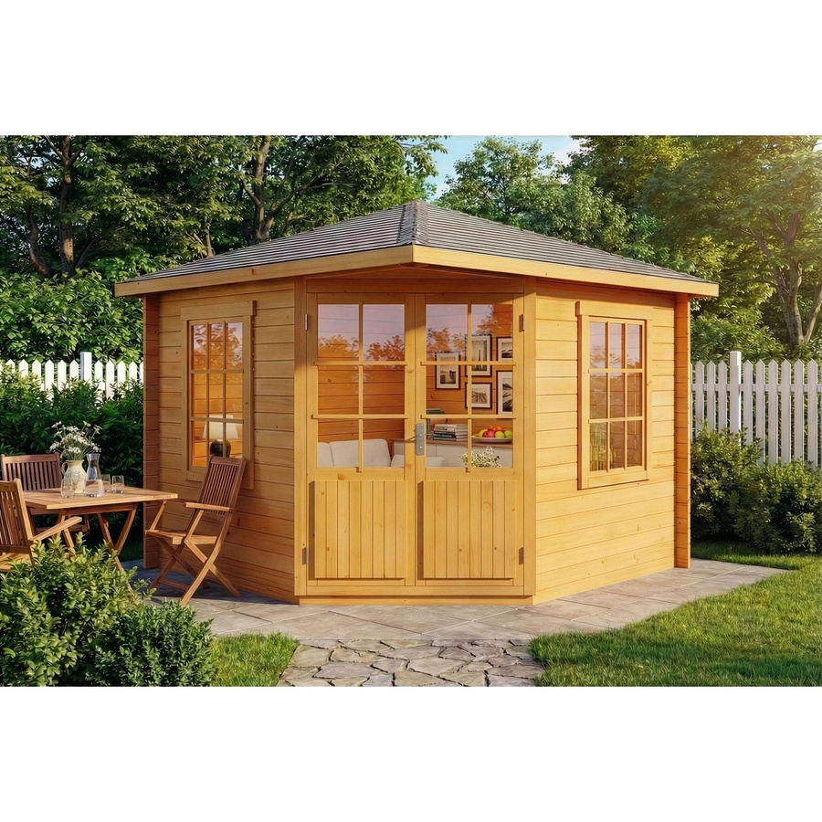 Alpholz Gartenhaus Monica-28 in Natur Braun mit Spitzdach und Fenstern, B/T: 300 x 300 cm - Bild 2