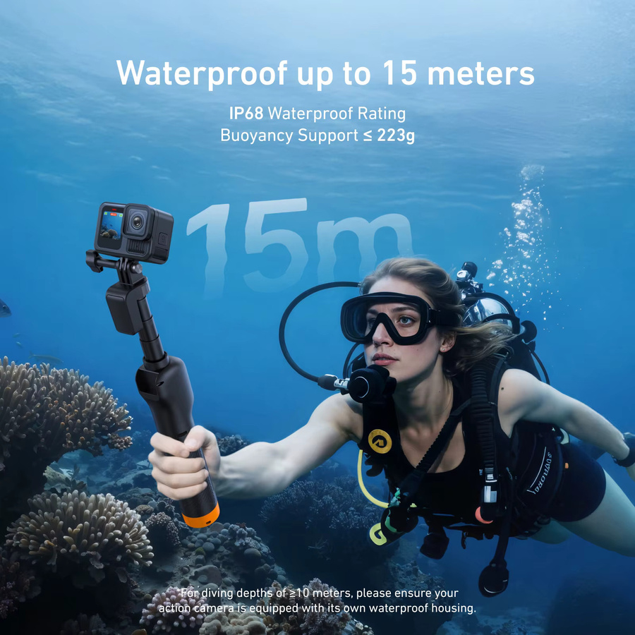 TELESIN 3-in-1 Unterwasser-Selfie-Stick-Stativ mit Fernbedienung, ausziehbar und wasserdicht, Auftriebsstab für GoPro Hero 9 10 11 12 13 Max, Schwarz - Bild 3