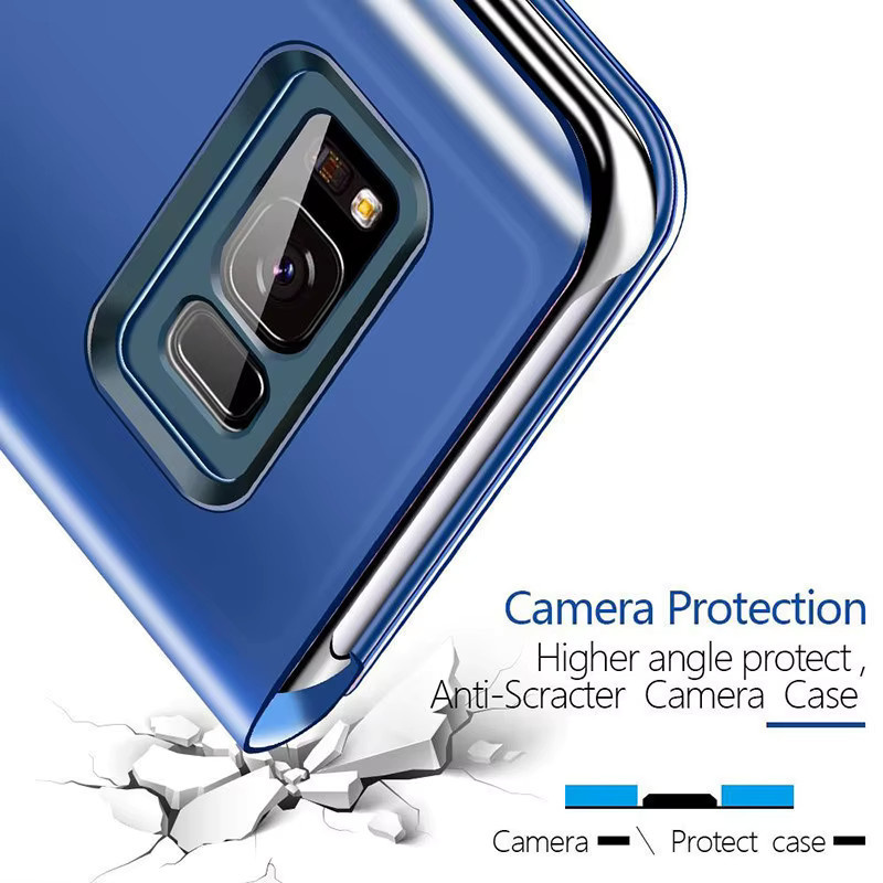 Spiegel Flip Case mit Standfunktion für Samsung Galaxy A55 A35 A25 A15 A54 A53 A52 A73 A72 A14 A13 A12 A24 A34 A33 A32 in Gold und Blau - Bild 3