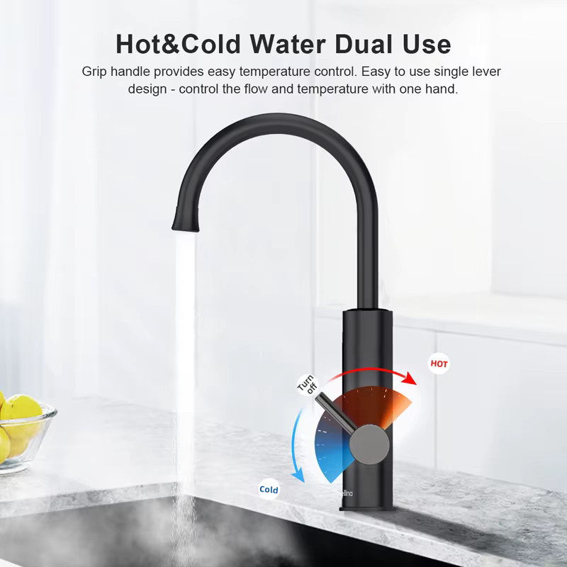 Briwellna 2 in 1 Elektrischer Durchlauferhitzer Küchenarmatur aus Edelstahl in Silber und Schwarz KM12 - Bild 5