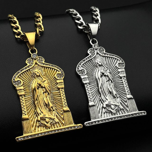 JYTF Halskette Jungfrau Maria Medaille, Edelstahl, Gold, Zirkonia, Unisex - Bild 1