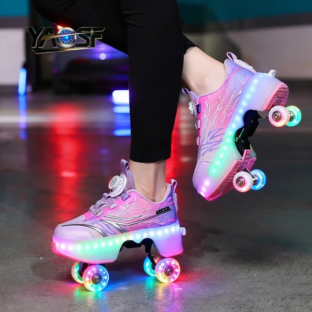 YAOSF Rollschuhe für Kinder und Jugendliche, mit leuchtenden Rädern, Ein-Klick-Einziehfunktion - Bild 1