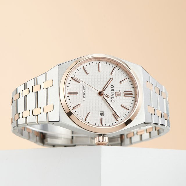 OBLVLO Armbanduhr Edelstahl, Automatik, weißes Zifferblatt, Herren - Bild 1