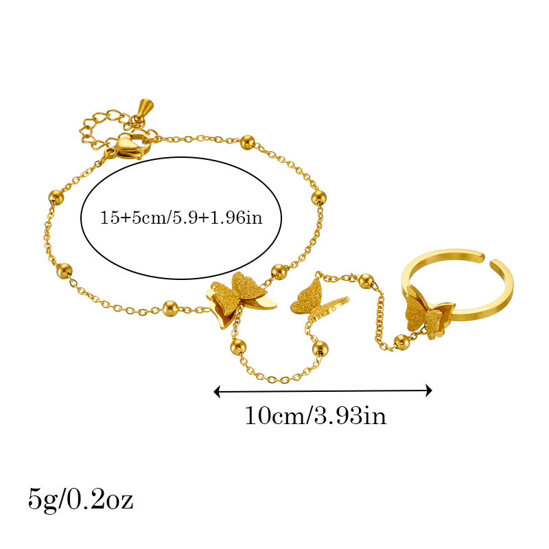 Dieyuro Fingerring Kette Armband, Edelstahl, Gold, Damen - Bild 2