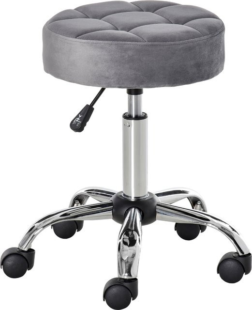 HOMCOM Salonstuhl Rollhocker in Grau mit Samt-Bezug, höhenverstellbar und drehbar, B/T/H: 35 x 35 x 49-61 cm - Bild 1