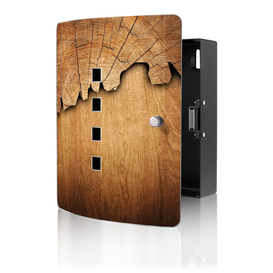 Banjado Design Schlüsselkasten aus Edelstahl mit Magnetverschluss und Holzmotiv in Silber, B/T/H: 24 x 21,5 x 7 cm - Bild 2