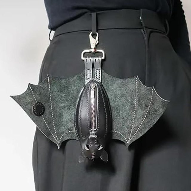 Münzbörse aus PU-Leder, Fledermaus-Schlüsselanhänger, grau, Damen - Bild 1