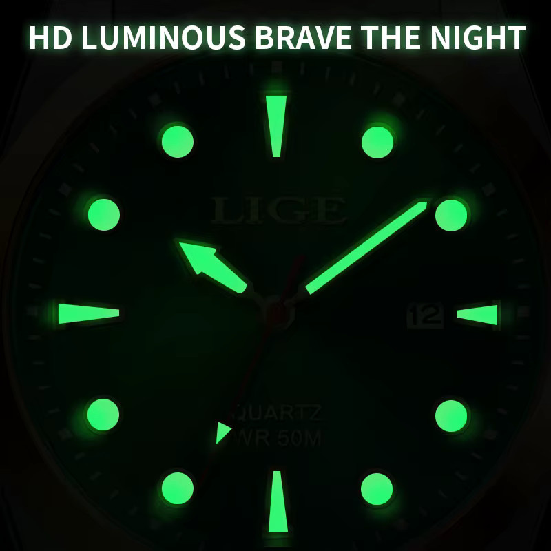 LIGE Armbanduhr Quarz, Edelstahl, Schwarz, 5 ATM, Herren - Bild 5