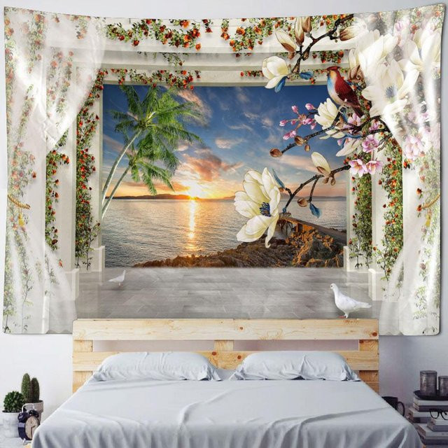 Bohemian Hippie Wandteppich mit Fenster-Landschaft von JMG Household Supplies, Mehrfarbig, B: 70 cm, H: 100 cm - Bild 1