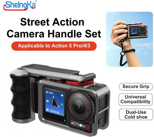 Xplorer Metall Street Grip Halter aus Aluminium Legierung für DJI Action 3, Action 4 und Action 5 Pro mit Kaltgewindeschuh für Vlog Aufnahmen - Bild 1