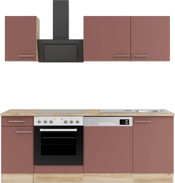 OPTIFIT Bari407 Küchenzeile in Rostrot mit modernem Design und melaminbeschichteten Qualitätsspanplatten, Breite: 210 cm - Bild 1