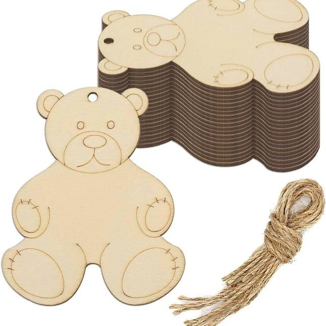 10 Stück Holz-Anhänger in Bärenform als Blank DIY Malerei Ornamente in Beige - Bild 1