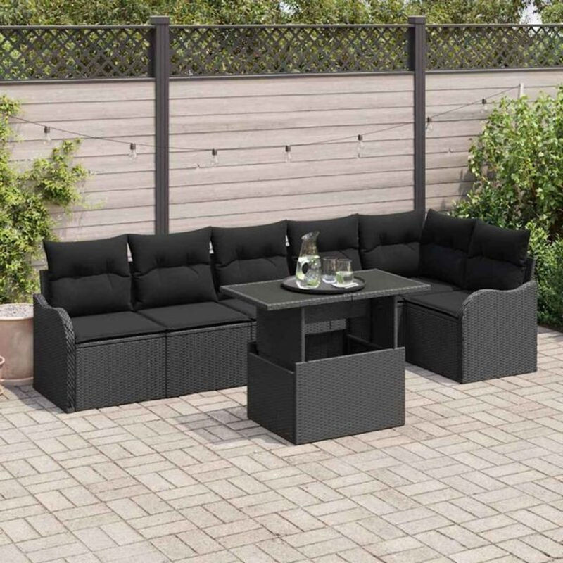Vidaxl Garten-Sofa-Set aus Poly-Rattan mit 7 Kissen in Schwarz - Bild 1