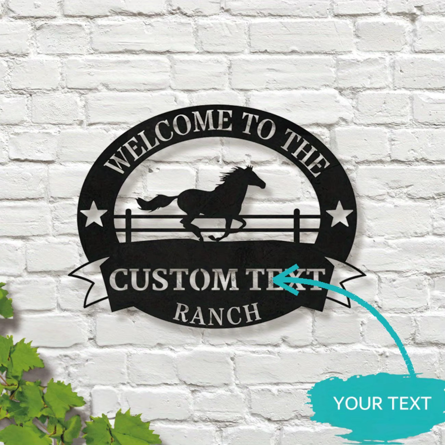 Personalisiertes rundes Metallschild Hello Young mit Tier-Motiv in Schwarz im rustikalen Design zur Wanddekoration - Bild 2