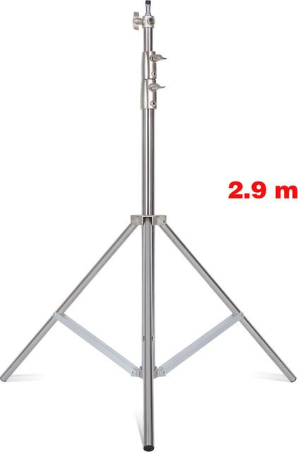 Stabiles Fotostudio Lichtstativ aus Edelstahl mit Rollen, faltbar, Farbe: Silber, Höhe: 2 m bis 2,9 m - Bild 1